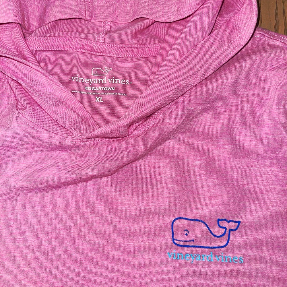 Vineyard Vines Edgartown Pink Hoodie Tee Long Sleeve Whale Graphic Top Size XL